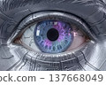 Human eye stylized as the eye of a humanoid with artificial intelligence 137668049