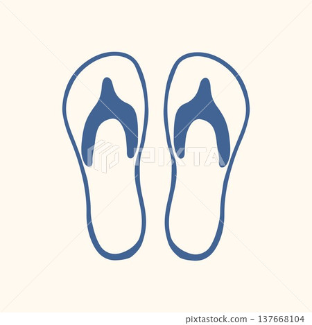 Flat illustration of flip flops sandals icon. Simple summer footwear symbol isolated on light background for beach vacation design, travel logo or apparel branding. 137668104