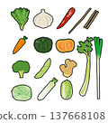 Simple illustrations of various vegetables and ingredients. 137668108