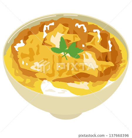 Simple illustration of katsudon (pork cutlet rice bowl). Simple illustration of katsudon (pork cutlet rice bowl). 137668396