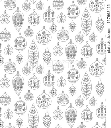 Scandinavian Christmas Ornament Pattern Festive Folk Art Seamless Background 137668413