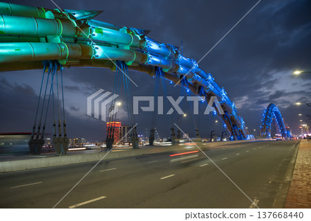 Night view of the Dragon Bridge and the Han River, Da Nang, Vietnam 137668440