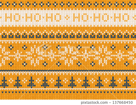 Cozy Knitted Christmas Border with Scandinavian Ornaments. 137668450