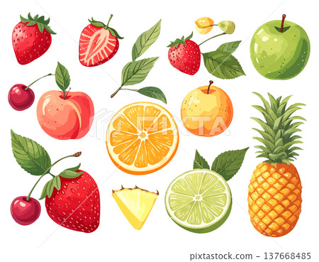 一系列柔和的手繪風格水果插圖和設計。 137668485