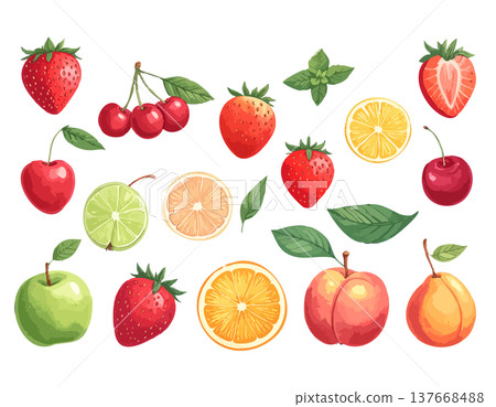 一系列柔和的手繪風格水果插圖和設計。 137668488