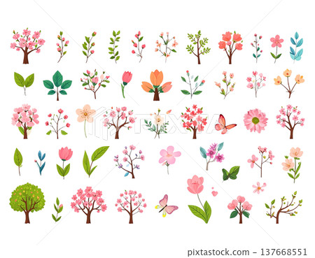 春季手繪粉彩插畫素材合輯：可愛裝飾設計套裝 137668551