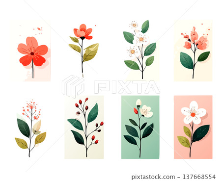 春季手繪粉彩插畫素材合輯：可愛裝飾設計套裝 137668554