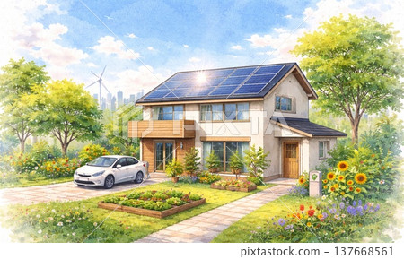 郊區獨立式住宅，配備太陽能板 137668561