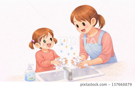 女孩的衛生習慣，包括洗手。 137668879