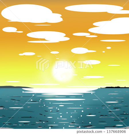 Simple landscape illustration background of a sunrise over the sea and the morning sky. 137668906