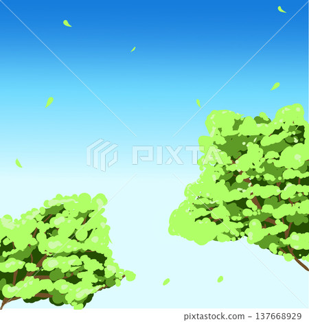 夏季風景插畫背景,藍天白雲,落葉紛飛。 夏季風景插畫背景,藍天白雲,落葉紛飛。 137668929