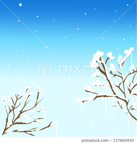 冬季風景插畫背景,藍天白雲,雪花飄落。 冬季風景插畫背景,藍天白雲,雪花飄落。 137668930