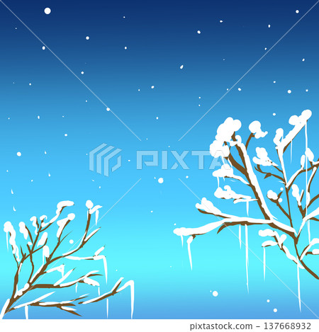 插圖背景 2：白雪皚皚的冬夜，樹枝上覆蓋著積雪。 137668932
