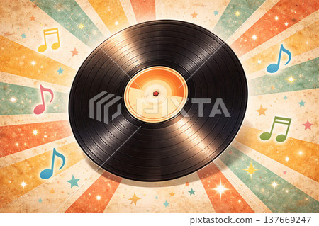 音樂系列：復古背景，畫面中央是一張大型黑膠唱片 137669247