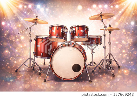 音樂系列：從正面拍攝的鼓組背景圖。 137669248