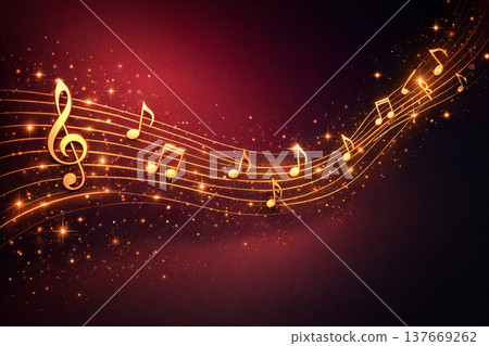 音樂系列：優雅的背景，飾以流暢的金色五線譜。 137669262