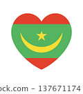 Mauritania heart shaped Flag icon. Mauritanian heart button, banner, badge. Mauritania flag emblem. Design element Flag of Mauritania in heart shape. Flag background, sticker. 137671174