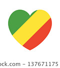 Republic of the Congo heart flag icon, sticker. National Flag heart shaped badge, button. Flag of Republic Congo banner, background. 137671175
