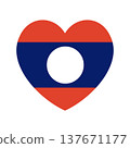 Flag of Laos icon in heart shape. Heart shaped flag Laos badge. National Laos flag sticker, button. 137671177