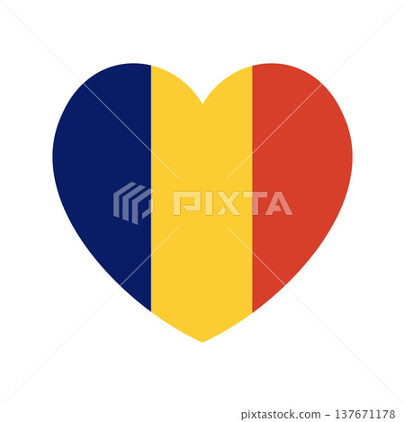 Chad heart shaped country flag icon. Chad National flag sticker in heart shape. Republic of Chad flag badge, button, banner, backdrop. 137671178