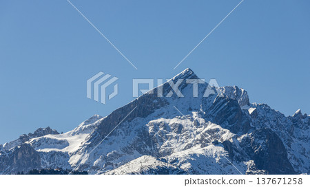 Wide view of Alpspitze mountain peak in Garmisch-Partenkirchen Wide view of Alpspitze mountain peak in Garmisch-Partenkirchen 137671258