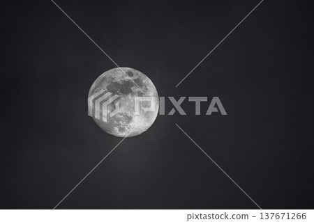 Real full moon against a dark black sky, showing craters and lunar surface, copy space Real full moon against a dark black sky, showing craters and lunar surface, copy space 137671266
