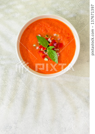 Gazpacho soup. Traditional spanish cold tomato soup. Gazpacho soup. Traditional spanish cold tomato soup. 137671397