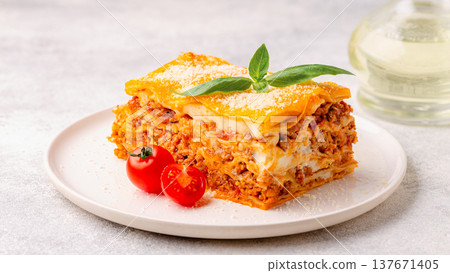 Traditional lasagna with bolognese sauce 137671405