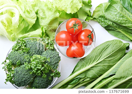 新鮮蔬菜、深綠色和黃色蔬菜、綠色蔬菜、健康蔬菜、色彩鮮豔的蔬菜 137671699