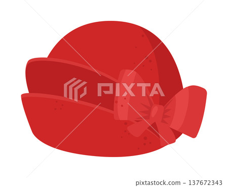 Cartoon retro female hat. Vintage elegant ladies hat, textile fashion accessory flat vector illustration. Retro headwear isolated on white Cartoon retro female hat. Vintage elegant ladies hat, textile fashion accessory flat vector illustration. Retro headwear isolated on white 137672343