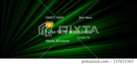 Credit card glass morphism style on green light fast speed lines zoom motion dynamic technology data background vector Credit card glass morphism style on green light fast speed lines zoom motion dynamic technology data background vector 137672367