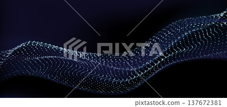 Abstract wave of white particles technology flow on blue purple background digital data structure consist dot elements future vector 137672381