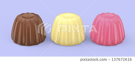 Chocolate, vanilla and strawberry jelly desserts Chocolate, vanilla and strawberry jelly desserts 137672616