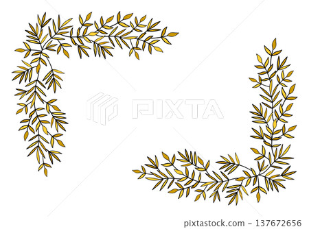 Hand drawn rectangular frame of branches and leaves from bushes and trees. Aesthetic border of autumn plants. Ideal for decorating and framing flyers, greeting cards, covers, posters, invitations, ect Hand drawn rectangular frame of branches and leaves from bushes and trees. Aesthetic border of autumn plants. Ideal for decorating and framing flyers, greeting cards, covers, posters, invitations, ect 137672656