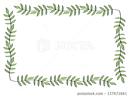 Hand drawn rectangular frame of branches and leaves from bushes and trees. Aesthetic border of evergreen plants. Ideal for decorating and framing flyers, greeting cards, covers, posters, invitations. Hand drawn rectangular frame of branches and leaves from bushes and trees. Aesthetic border of evergreen plants. Ideal for decorating and framing flyers, greeting cards, covers, posters, invitations. 137672661