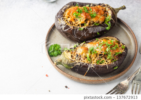 Baked aubergine or eggplant Baked aubergine or eggplant 137672913