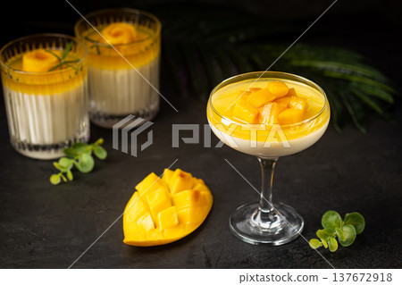 panna cotta with mango panna cotta with mango 137672918