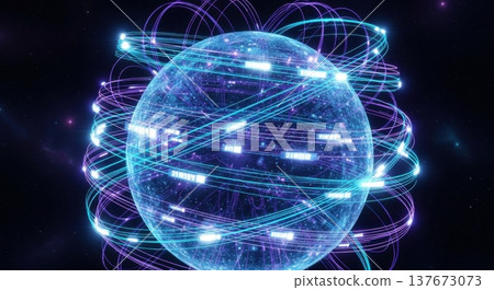 Global Digital Network Sphere with Blue Light Trails 3D Concept 137673073