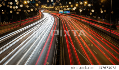 Abstract Blurred Night City Traffic Lights Long Exposure Abstract Blurred Night City Traffic Lights Long Exposure 137673078
