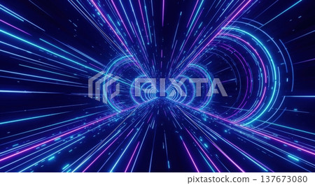 Futuristic Glowing Blue Light Tunnel Cyberspace 3D Background 137673080