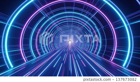 Futuristic Glowing Blue Light Tunnel Cyberspace 3D Background 137673082
