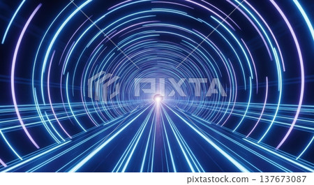 Futuristic Glowing Blue Light Tunnel Cyberspace 3D Background Futuristic Glowing Blue Light Tunnel Cyberspace 3D Background 137673087