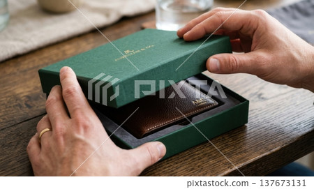 Close Up of Hands Lifting Lid of Premium Forest Green Box Close Up of Hands Lifting Lid of Premium Forest Green Box 137673131
