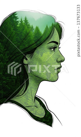 Double Exposure Woman Forest Nature Concept Portrait 137673133