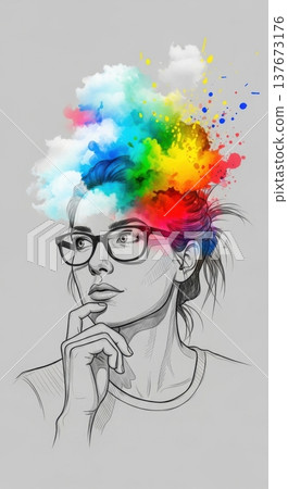 Double Exposure Abstract Art Creative Woman Portrait 137673176