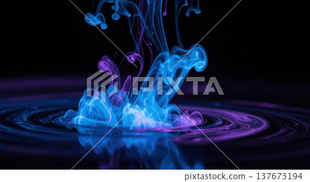 Macro Abstract Glowing Liquid Swirls in Dark Fluid 137673194