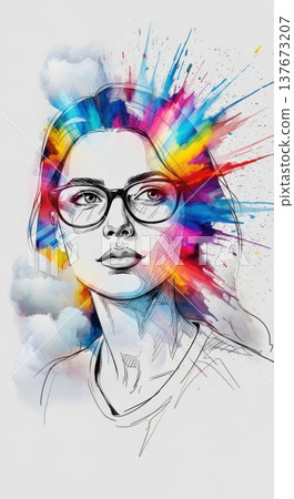 Double Exposure Abstract Art Creative Woman Portrait 137673207