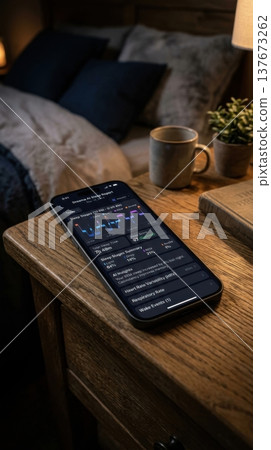 AI Powered Sleep Cycle Tracking App on Bedside Smartphone 137673262
