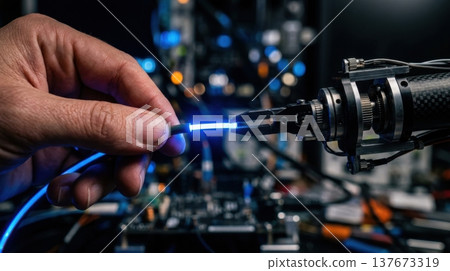 Robotic Arm and Human Hand Splicing Fiber Optic Cables 137673319