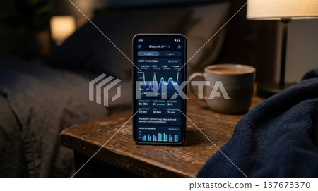 AI Powered Sleep Cycle Tracking App on Bedside Smartphone 137673370